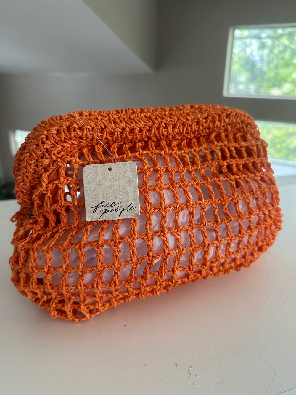 NWT FREE PEOPLE ORANGE MACRAME CLUTCH BAG